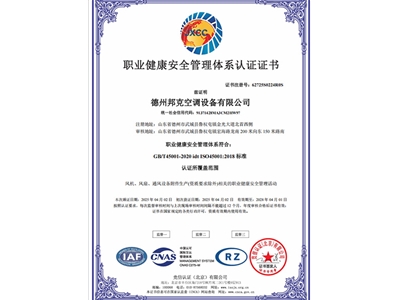 职业健康安全管理体系认证证书